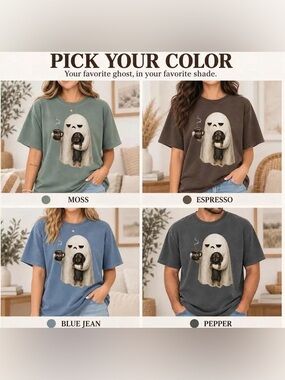 Ghost & Dog Short Sleeve Tee - Moss, Espresso, Blue Jean, Pepper